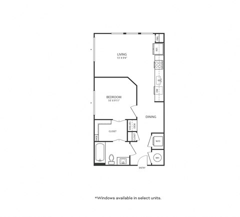 Floor plan for studio, 1 bath, 603 sqft